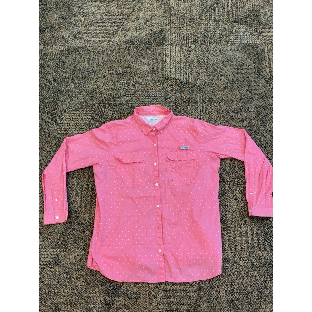Columbia Sportswear Company PFG Pink Polkadot Long Sleeve Button up Vented Shirt